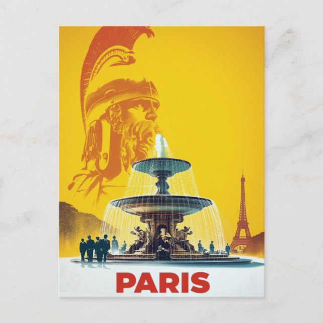 Cartão Postal Yellow Paris Roman Statue and Fountain Art (Frente)