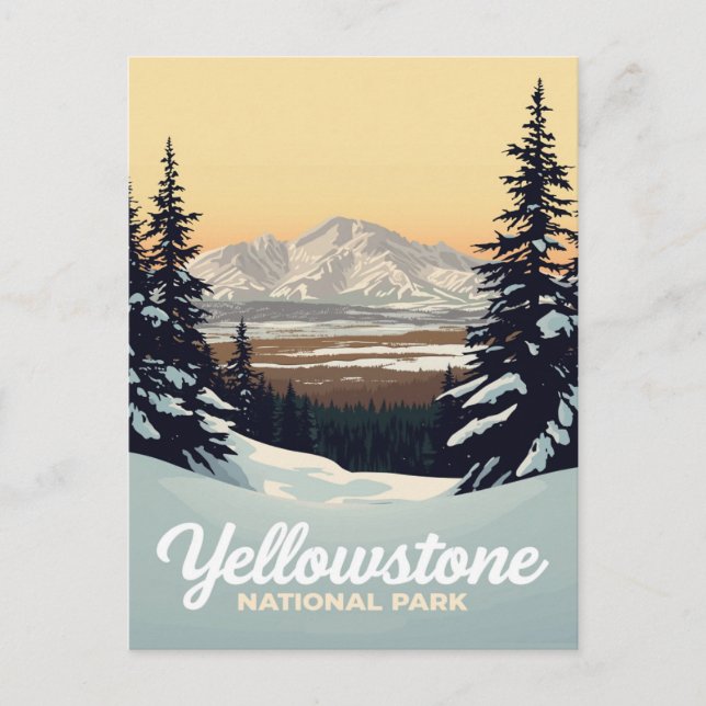 Cartão Postal Yellowstone Winter Snow Mountains (Frente)