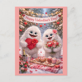 Cartão Postal Yeti Sasquatch Couple Valentine's Day Postcard
