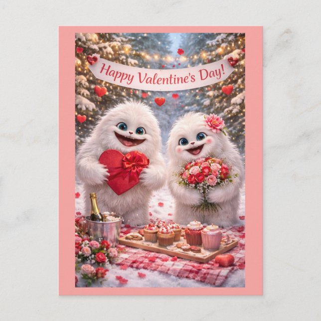 Cartão Postal Yeti Sasquatch Couple Valentine's Day Postcard (Frente)