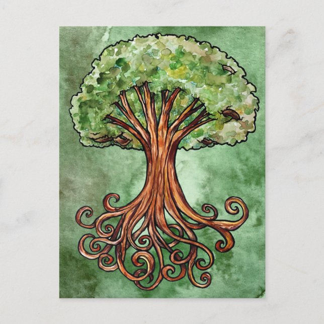 Cartão Postal Yggdrasil Árvore Norse Mythology Watercolor (Frente)
