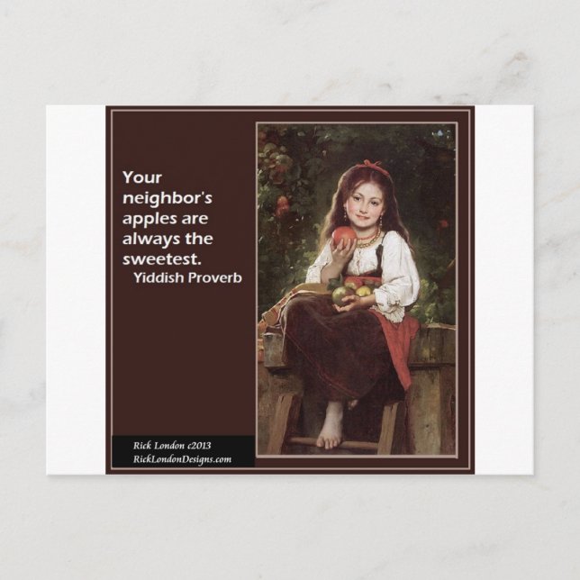 Cartão Postal Yiddish Dizendo Sobre Maçãs E Gráficos (Frente)