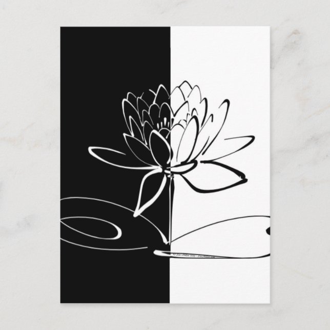 Cartão Postal Yin Yang Black White Lotus Blossom (Frente)