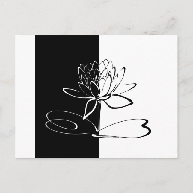 Cartão Postal Yin Yang Black White Lotus Blossom (Frente)
