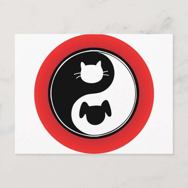 Cartão Postal Yin Yang Cat Dog (Frente)