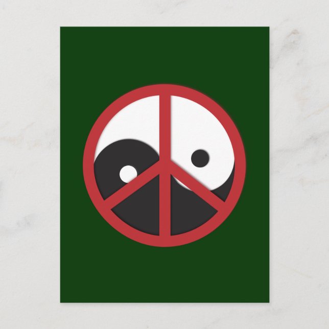 Cartão Postal Yin-Yang com sinal de paz - vermelho (Frente)
