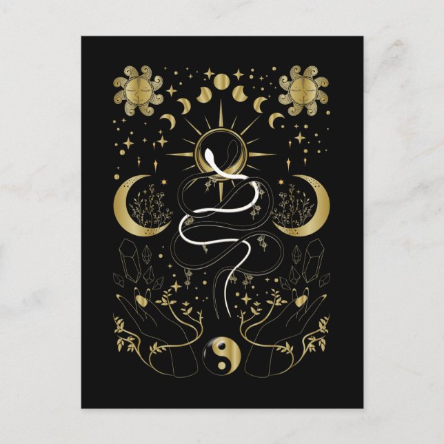 Cartão Postal Yin Yang Crescent Moon Sun Celestial Cobras (Frente)