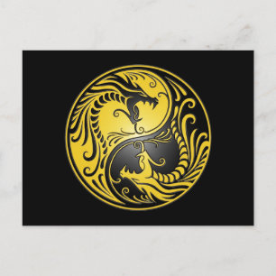 Cartão Postal Yin Yang Dragon, amarelo e preto