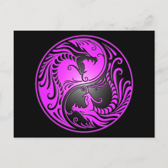 Cartão Postal Yin Yang Dragon, roxo e preto (Frente)