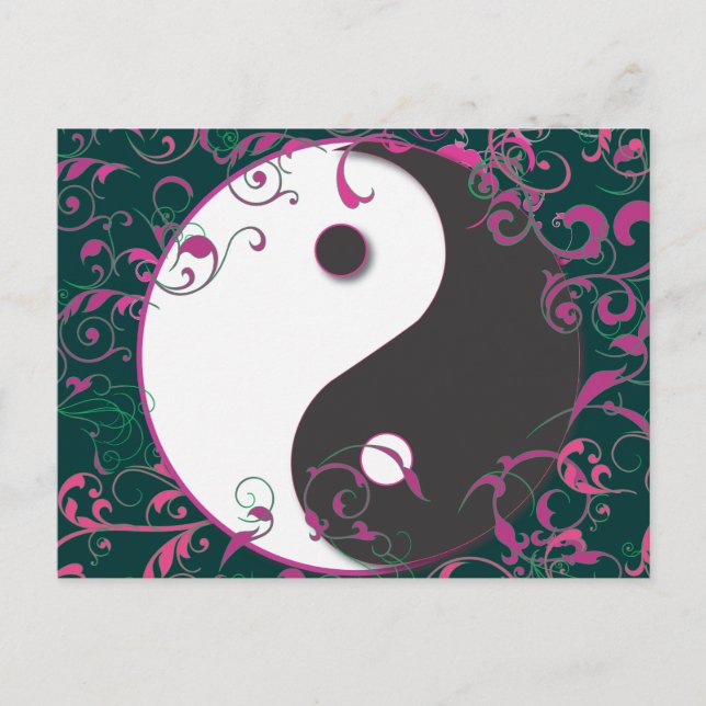 Cartão Postal Yin & Yang Floral Design (Frente)