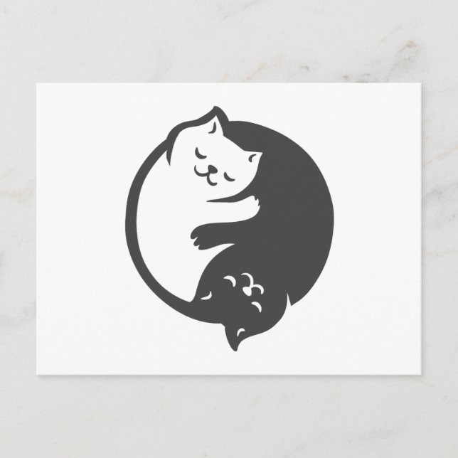 Cartão Postal Yin-Yang, gato branco e preto - Escolha a cor de t (Frente)