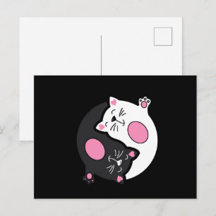 Cartão Postal Yin Yang Gatos Adormecidos em Preto e Branco