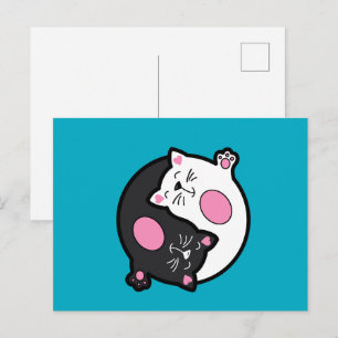 Cartão Postal Yin Yang Gatos Adormecidos em Preto e Branco 
