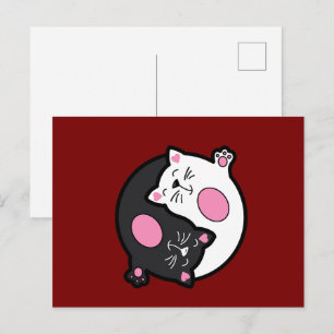Cartão Postal Yin Yang Gatos Adormecidos em Preto e Branco 