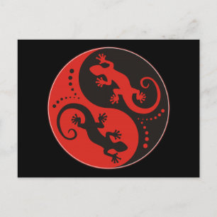 Cartão Postal YIN & YANG Geckos preto vermelho + sua ideia de fu