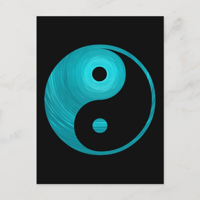 Cartão Postal Yin Yang Teal Blue Aqua Spiral Modelo Black (Frente)