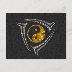 Cartão Postal Yin & Yang / Tribal - prata dourada