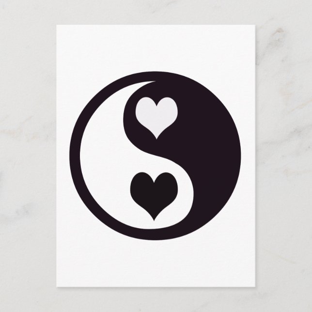 Cartão Postal Ying and Yang Black and White Hearts (Frente)
