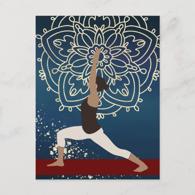 Cartão Postal Yoga Dourado, Blue e Red Mandala Personalizados (Frente)