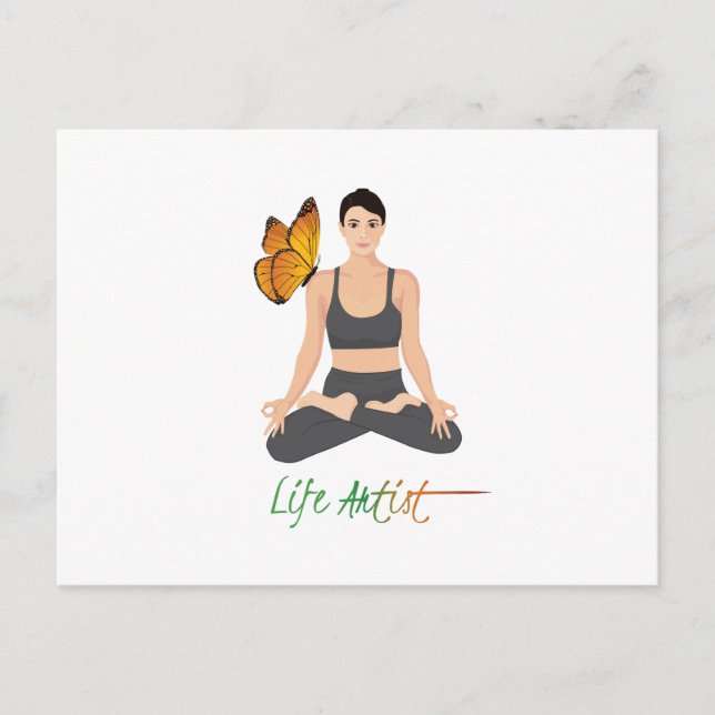 Cartão Postal Yoga Life Artist Cita Rapariga em Lotus Butterfly (Frente)