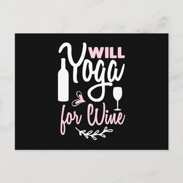 Cartão Postal Yoga Lover | Will Yoga For Wine (Frente)