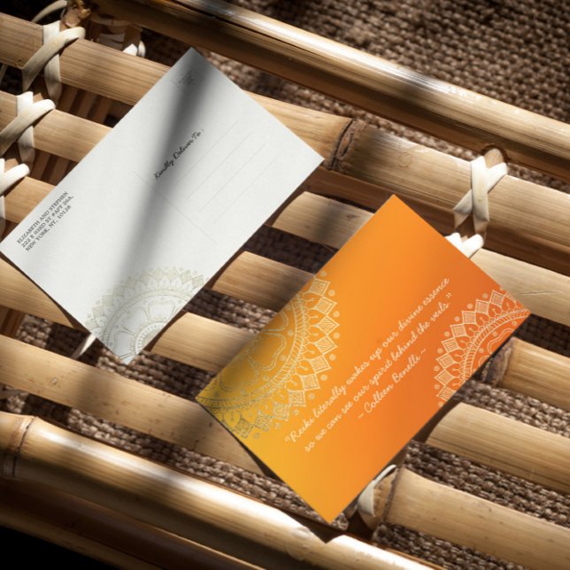 Cartão Postal Yoga Meditação Professor Laranja Dourado Mandala C (Criador carregado)