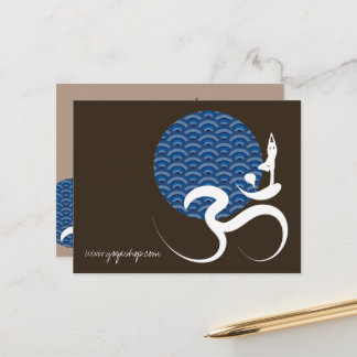 Cartão Postal Yoga Moderna Zen Yoga Azul Asiática Caligrafia Om