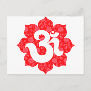 Cartão Postal Yoga Om no Lotus Red