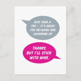 Cartão Postal Yoga ou Wine? O que é mais relaxante. Apenas para