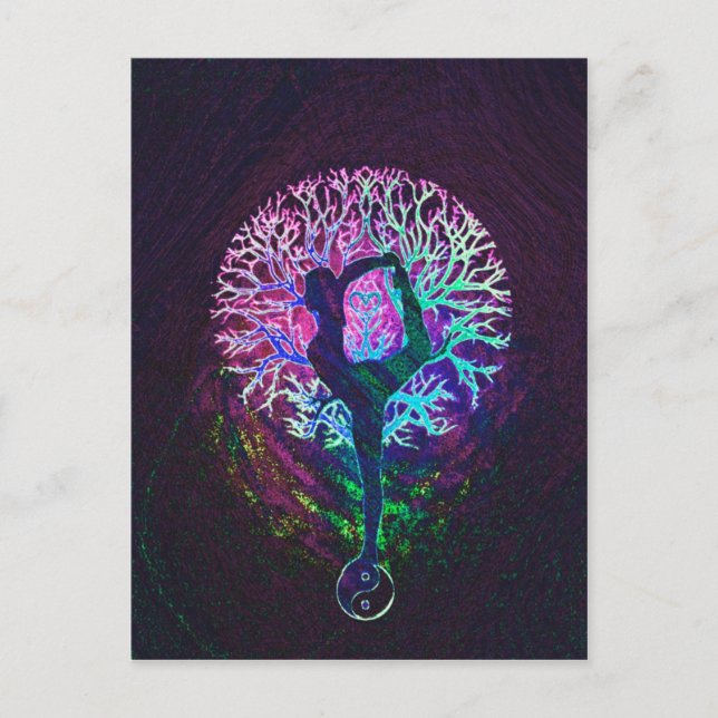 Cartão Postal Yoga Tree Peace Rainbow (Frente)