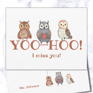 Cartão Postal Yoo-hoo Watercolor Ows Eu Sinto Sua Falta De Profe