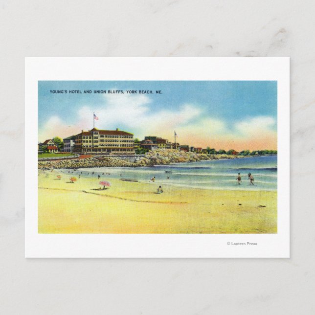 Cartão Postal York Beach View of Young's Hotel and Union (Frente)