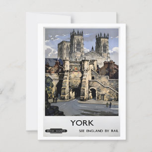 Cartão Postal York UK By Rail Retro Vintage Inscrita