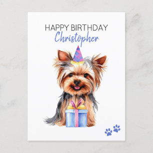 Cartão Postal Yorkie Cachorro Personalizado Feliz Aniversário