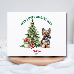 Cartão Postal Yorkie Dog Aquarela Natal Personalizado