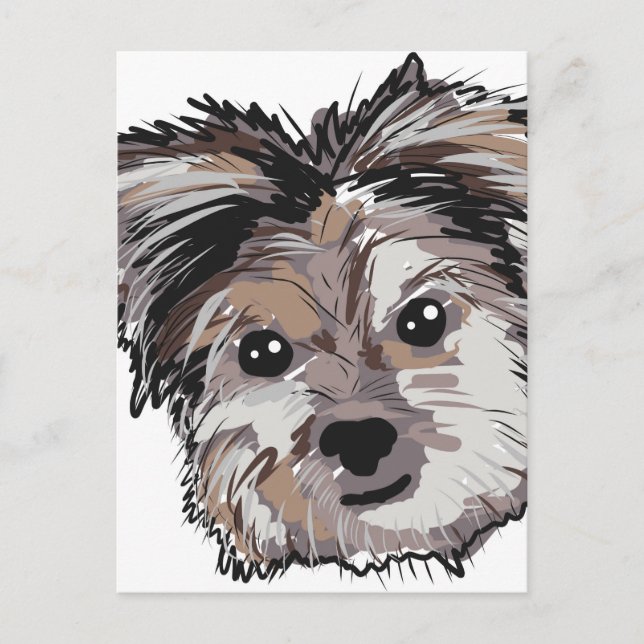 Cartão Postal Yorkie Dog Pup Face Sketch (Frente)