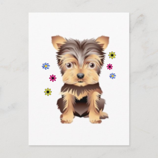 Cartão Postal Yorkie Flowers (Frente)