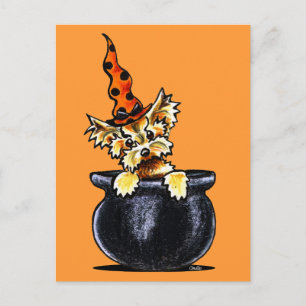 Cartão Postal Yorkie Halloween Boa Bruxa Sem Coleira Arte™