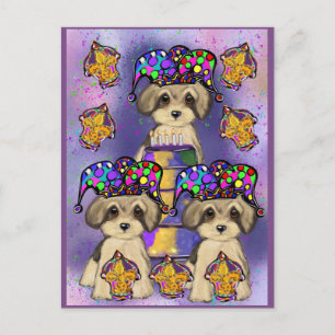 Cartão Postal Yorkie Poo Mardi Gras