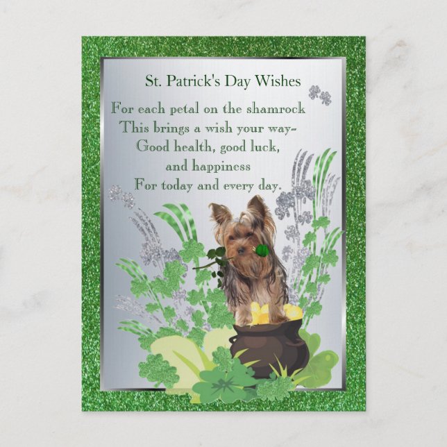 Cartão Postal Yorkie Puppy Health Sorte Felicidade St Patty Dese (Frente)