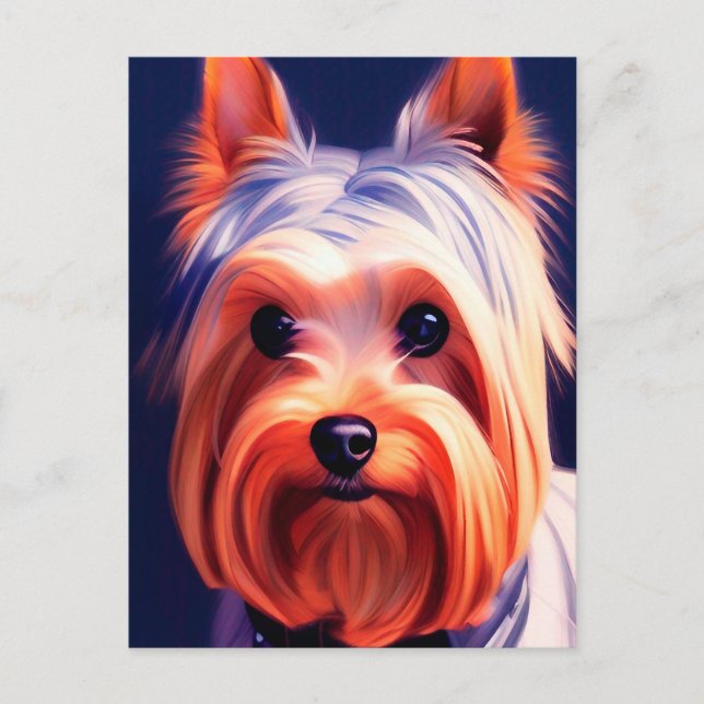 Cartão postal Yorkshire Terrier Blue Portrait 003 (Frente)