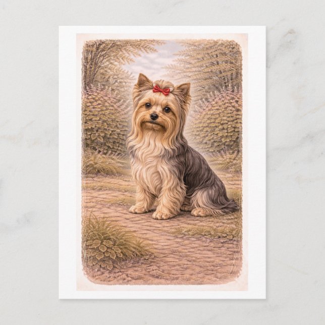 Cartão Postal Yorkshire Terrier Estilo Vintage (Frente)