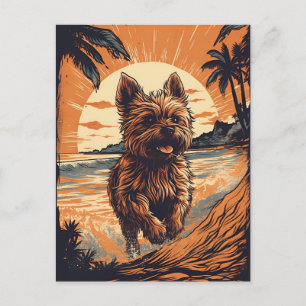 Cartão Postal Yorkshire-terrier na praia