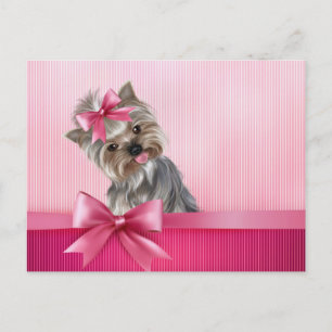 Cartão Postal Yorkshire Terrier Pink Princess Yorkie Puppy Dog