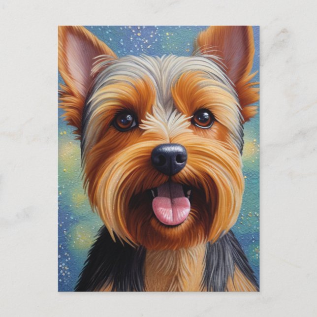 Cartão Postal Yorkshire Terrier Pointillism Cão Portrait (Frente)