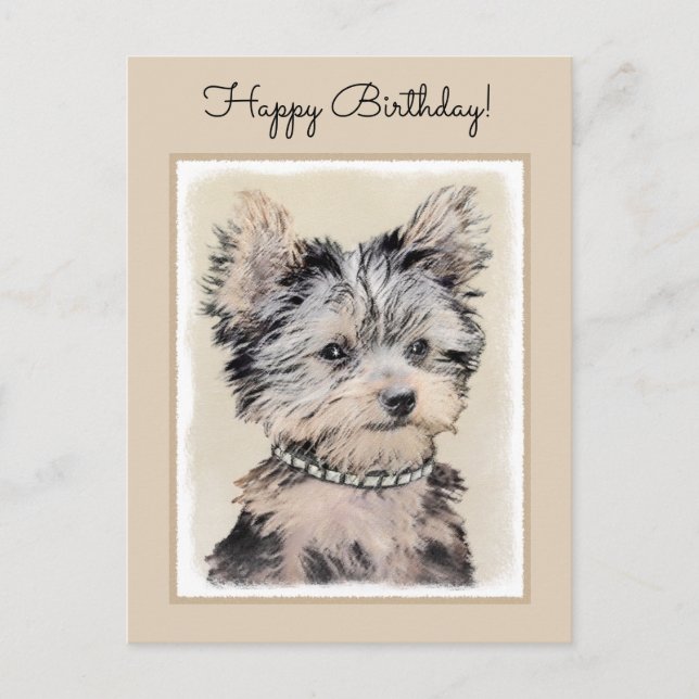 Cartão Postal Yorkshire Terrier Puppy Pintura Original (Frente)