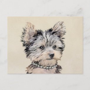 Cartão Postal Yorkshire Terrier Puppy Pintura Original