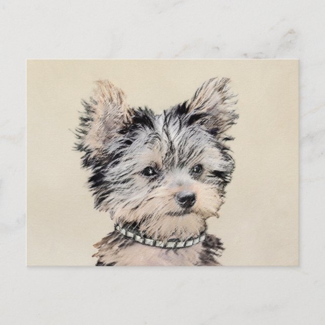 Cartão Postal Yorkshire Terrier Puppy Pintura Original (Frente)