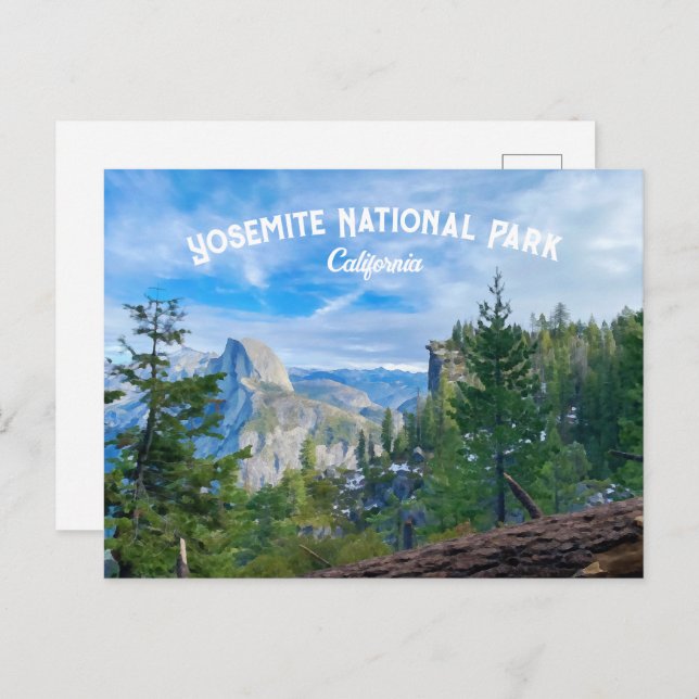 Cartão Postal Yosemite National Park Watercolor (Frente/Verso)