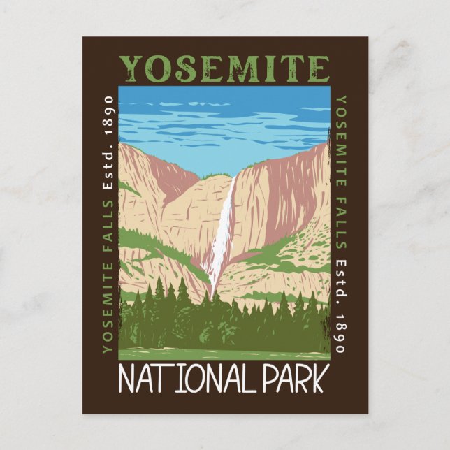 Cartão Postal Yosemite National Park Waterfall Retro (Frente)